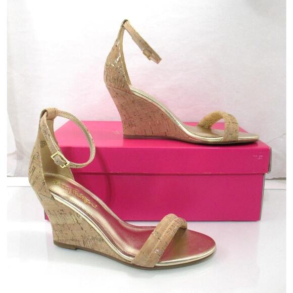 Lilly Pulitizer Jenna Wedge Heel Ankle Strap Sandals Natural Cork Size 8.5 - Picture 4 of 7